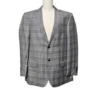TravelSmith‎ Blazer Mens Large Gray Plaid 2 Button Sport Coat Jacket Classic Fit